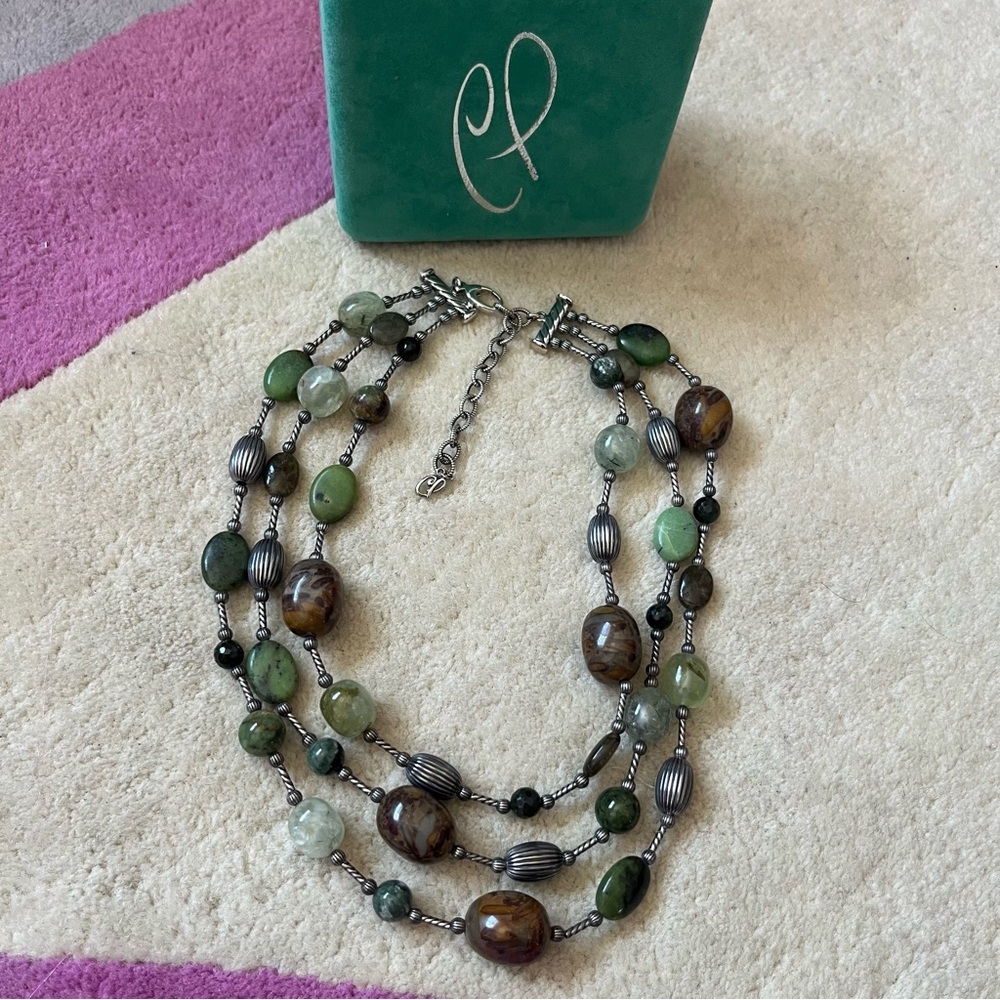Carolyn pollack green brown stone bead necklace